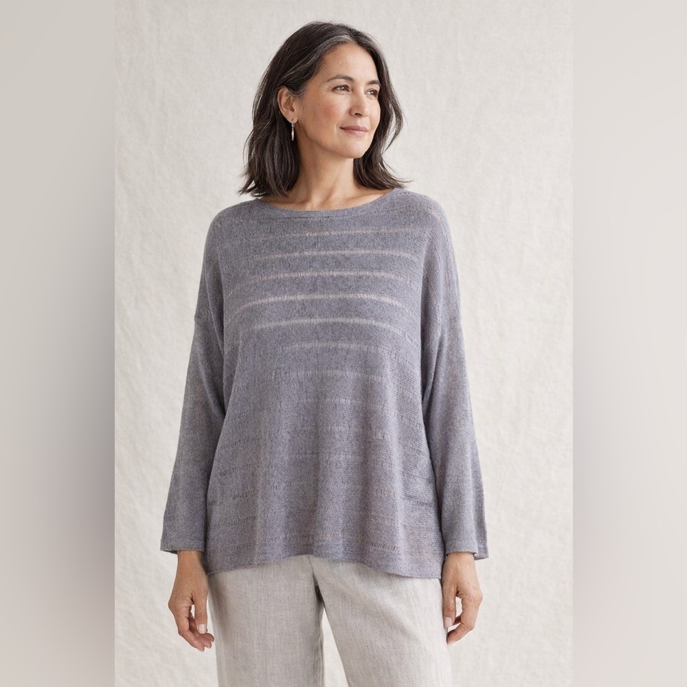 Eileen Fisher Womens Sweater Medium Large Gray Open Knit Minimalist Lagenlook